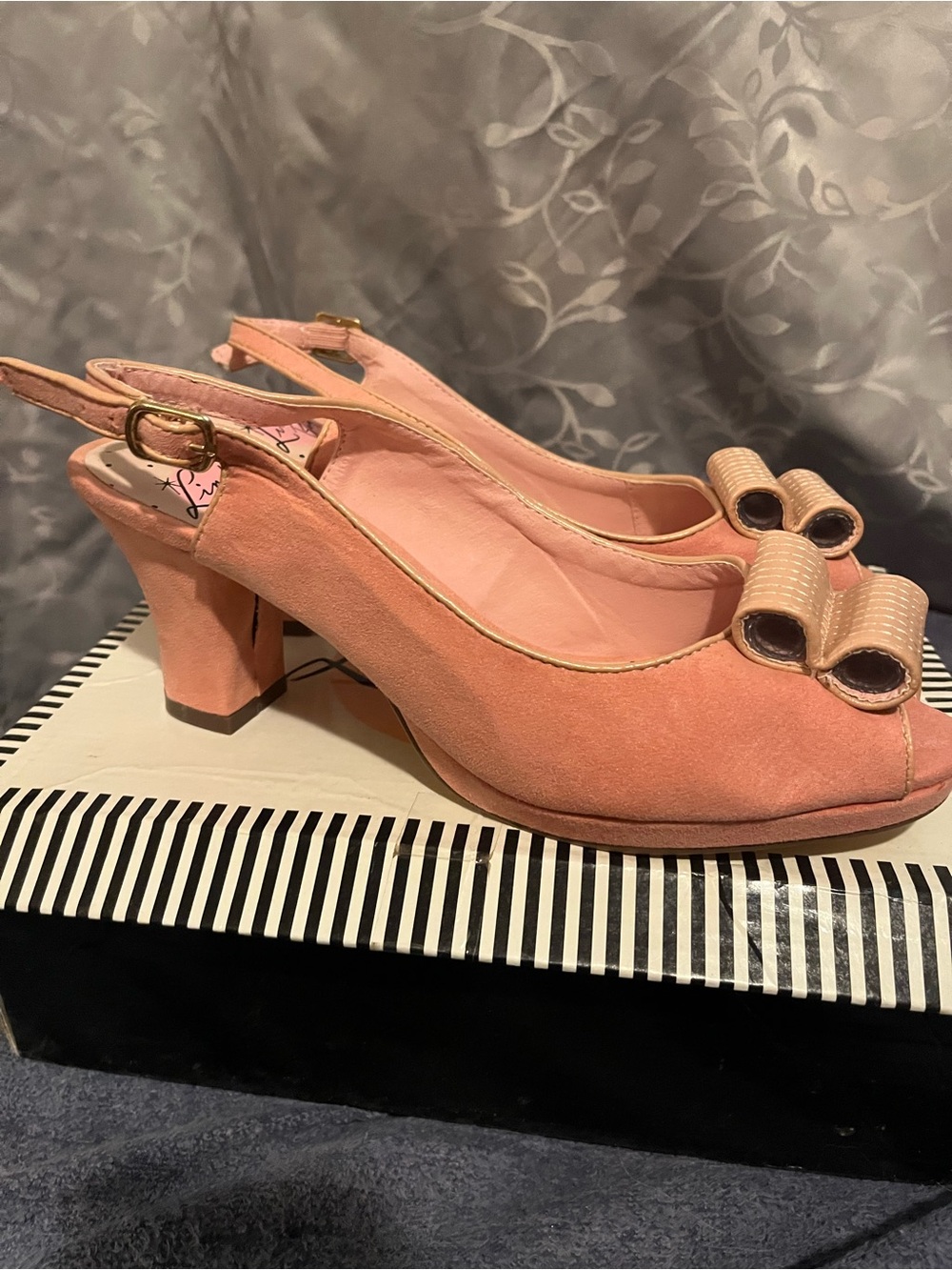 Lindy Bop Pink Suede Slingback Heels with Bow Accent